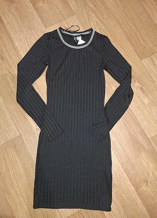 Підліткова міді сукня обтисла рубчик чорна hm h&m 32 розмір 152-158 164 зріст на  12-13 14 років ідеальний стан