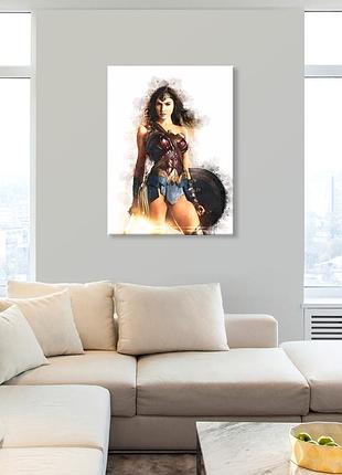 Чудо женщина картина на холсте wonder woman настенный декор супер герой диво жінка постер на стіну холст l:80x60