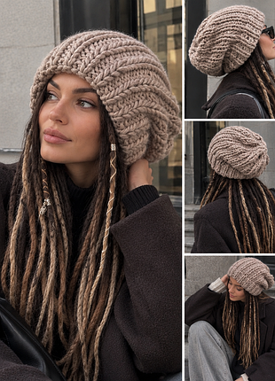 Oversized chunky knit beanie об'ємна шапка крупної в'язки, dreadlock cap, dreadlock beanie, dread hat oversized, slouchy beanie