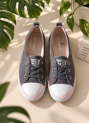Оригінальні жіночі кеди-балетки converse all star | серые кожаные кеды-балетки конверс