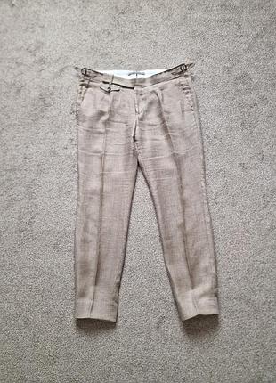 Suitsupply brentwood brown trousers мужские льняные брюки с боковым регулятором талии