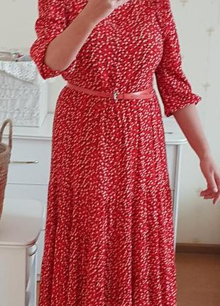 Сукня zara червоне плаття zara l-xl красное платье миди с принтом