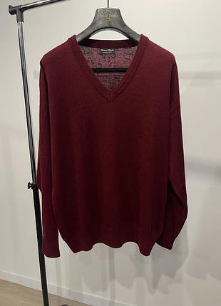 Чоловічий джемпер светр бордовий з мериносової вовни franco ponti (made in italy) xl