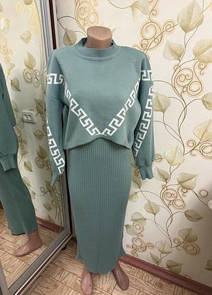 Костюм двійка машинної вʼязки оливкового кольору👗