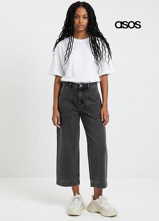 Оригінальні жіночі джинси asos cropped baggy jeans ankle розмір м w28 l30 до щиколотки чорні графіт широкі вільні баги, високі m а1