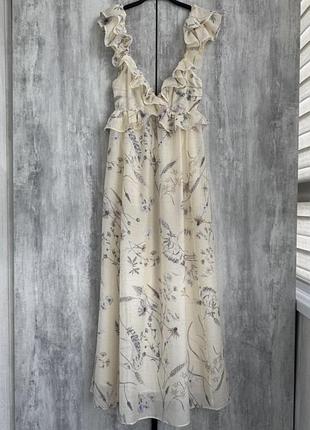 Сарафан максі жіночий h&m з підкладкою молочний з квітковим принтом