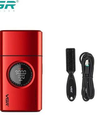 Электробритва vgr v-377 red шейвер, двойное лезвие, регулировка мощности 7000-9000 rpm, led display