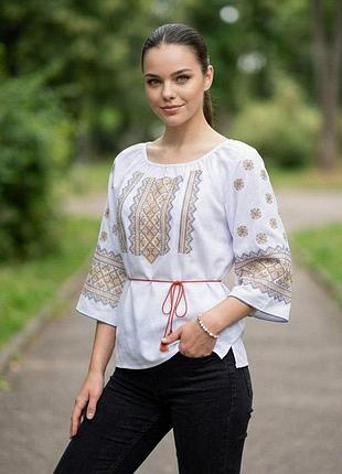 Вишиванка жіноча "синьо-жовтий узор" bl-0066