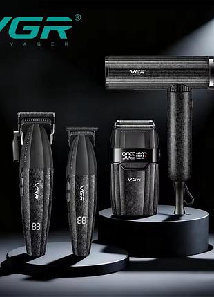 Комплект vgr 4 в 1 v-640 s4 black, машинка для стрижки (clipper), тример, електробритва (шейвер), фен
