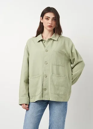 Жіноча куртка-сорочка zara м'ятного кольору бавовняна