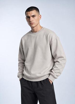 Світшот h&m relaxed fit l бежевий на флісі оверсайз