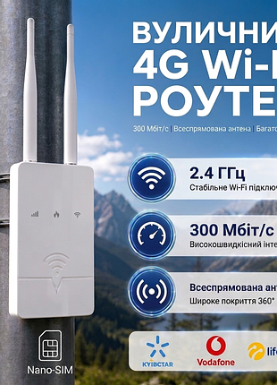 4g lte модем, wifi роутер, вуличний ip66, сім-карта,  wifi 4g точка доступу, usb-c, wlan, захист ip66