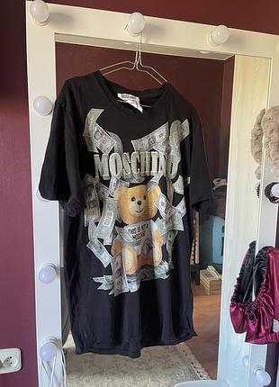 Чорна футболка з доларами та ведмедем москіно moschino vintage вінтаж