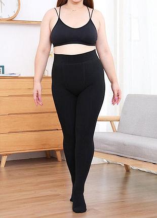 Колготки большого размера с флисом 320 грамм черные one size