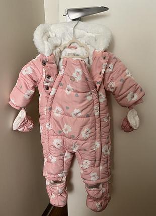 Зимовий комбінезон для дівчинки chicco рожевий з капюшоном
