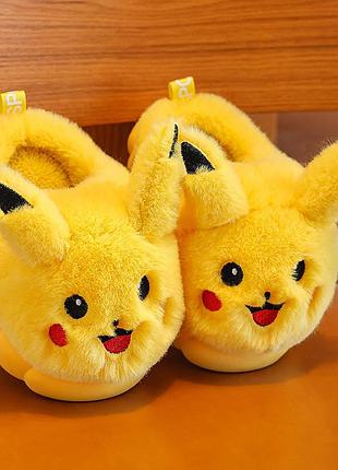 Пушистые тапочки pikachu pokémon, детские зимние тапочки, жёлтые, размер 31 (10761) 31