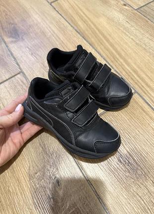 Черевики дитячі puma чорні шкіряні на липучках, кросівки для хлопчика