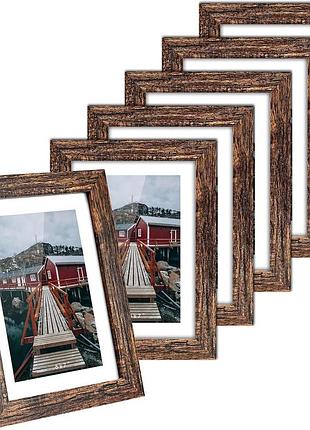 6 шт. рамки для фотографий beyahela 5x7" деревянные рамки с паспарту для фотографий