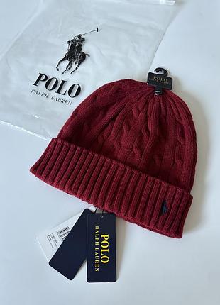Шапка  polo ralph lauren бордова в'язана