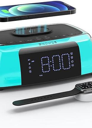 Будильник с беспроводной зарядкой 10 вт bl01 powerglow настольные часы-будильник с rgb подсветкой 6 в 1