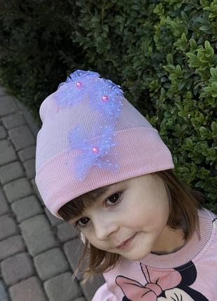 Шапка для дівчаток рожева з мереживом
