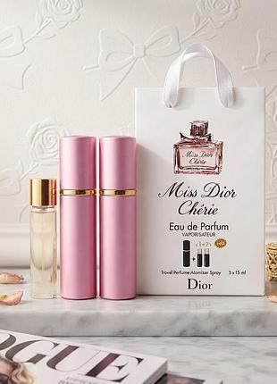 Легендарний набір miss dior chérie (3х15 мл) у тревел-атомайзерах — розкішна парфумована вода