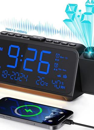 Світлодіодний проєкційний годинник-будильник mcsqool radio clock cr1024 цифровий годинник з fm-радіо та проєктором