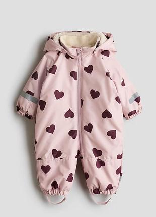 Зимовий комбінезон для дівчаток h&m рожевий з сердечками 92р.