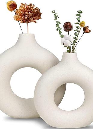 2шт. набор из керамических ваз 18/22см ceramic vase полые круглые матовые вазы для цветов