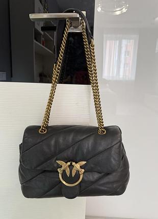 Сумка жіноча pinko classic puff medium чорна шкіряна