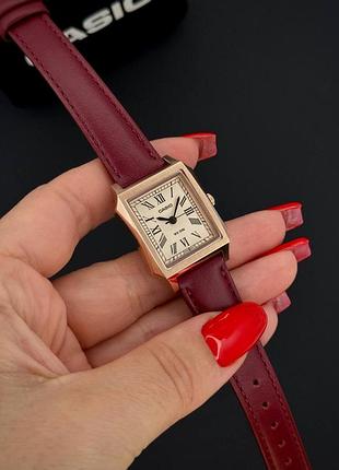 Женские часы casio 1920p-b190rgl-4b с красным ремешком и корпусом розовое золото