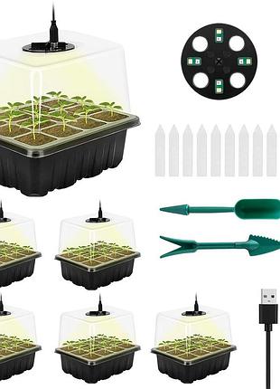 Набір для пророщування насіння на 12 комірок riogoo seed start tray 6 pcs jx01 теплічка для розсади з led-фітолампами