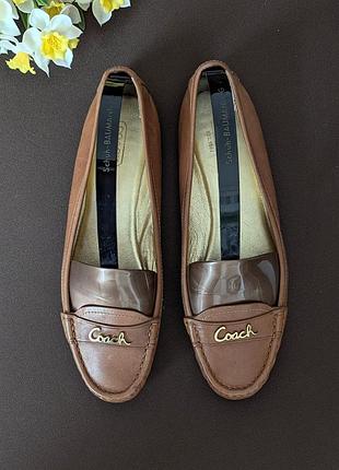 Кожаные мокасины балетки металлический логотип от coach