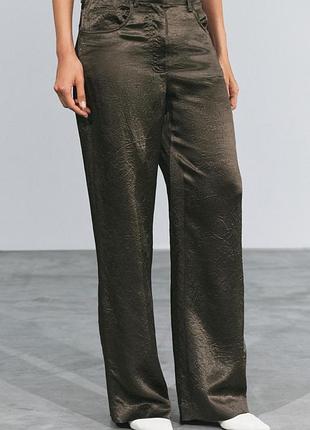 Темно-зелені штани жіночі атласні zara new