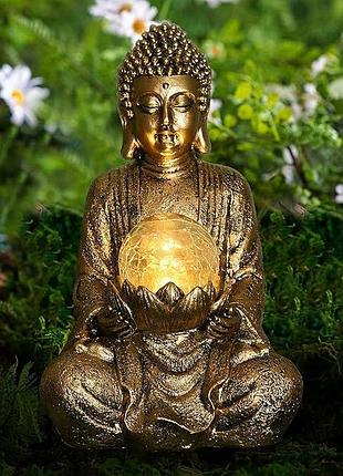 Статуя медитувального будди buddha solar ornament декоративна маска-світильник "мединувальний будда"