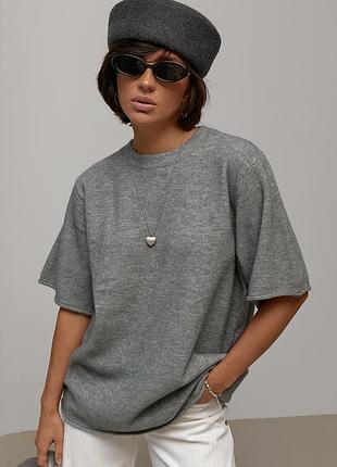 Вязаная кофта oversize с коротким рукавом - серый цвет, one size (имеется размеры)