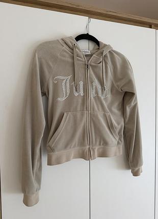 Жіноче худі juicy couture на змійці з капюшоном, бежеве, розмір xs