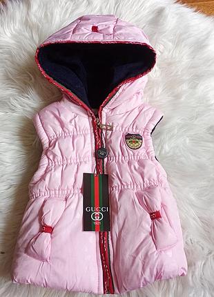 037 теплая розовая жилетка gucci для девочки (2 года / 86-92 см)