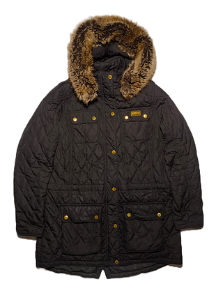 Куртка жіноча barbour парка стьобана чорна з хутряним капюшоном