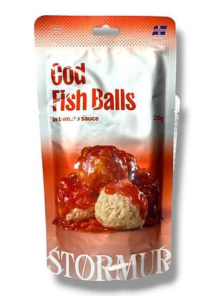 Рибні кульки з тріски в томатному соусі stormur cod fish balls in tomato sauce, 210 г (з дерев'яною ложкою) — готова страва