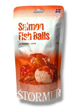 Рибні кульки з лосося в томатному соусі stormur salmon fish balls in tomato sauce, 210 г (з дерев'яною ложкою) — готова страва