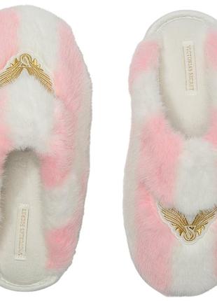 Капці victoria's secret luxe plush closed toe slipper heritage stripe 40 рожеві в смужку