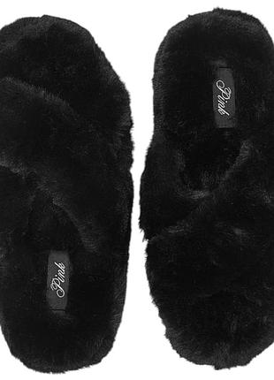Капці pink victoria's secret faux fur platform slipper 38 чорні
