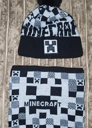 Комплект для хлопчиків minecraft шапка та хомут чорний, сірий. зимовий