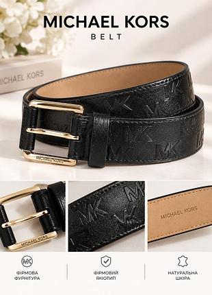 Ремінь жіночий michael kors шкіряний чорний брендовий