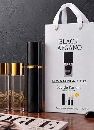 Легендарний нішевий набір nasomatto black afgano (3х15 мл) у тревел-атомайзері — парфумована вода