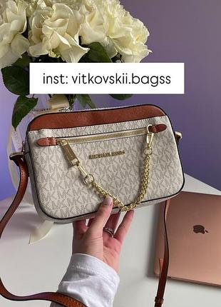 Сумочка jet set large logo crossbody bag ivory💝