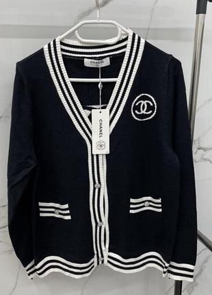 Жіночий кардиган chanel чорний з білими смужками