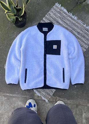 Вінтажна флісовий білий теді бомбер carhartt з нейлоновими вставками з маленьким логотипом