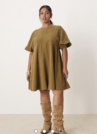 Вельветова сукня asos design оливкового кольору р. xl/ uk 14